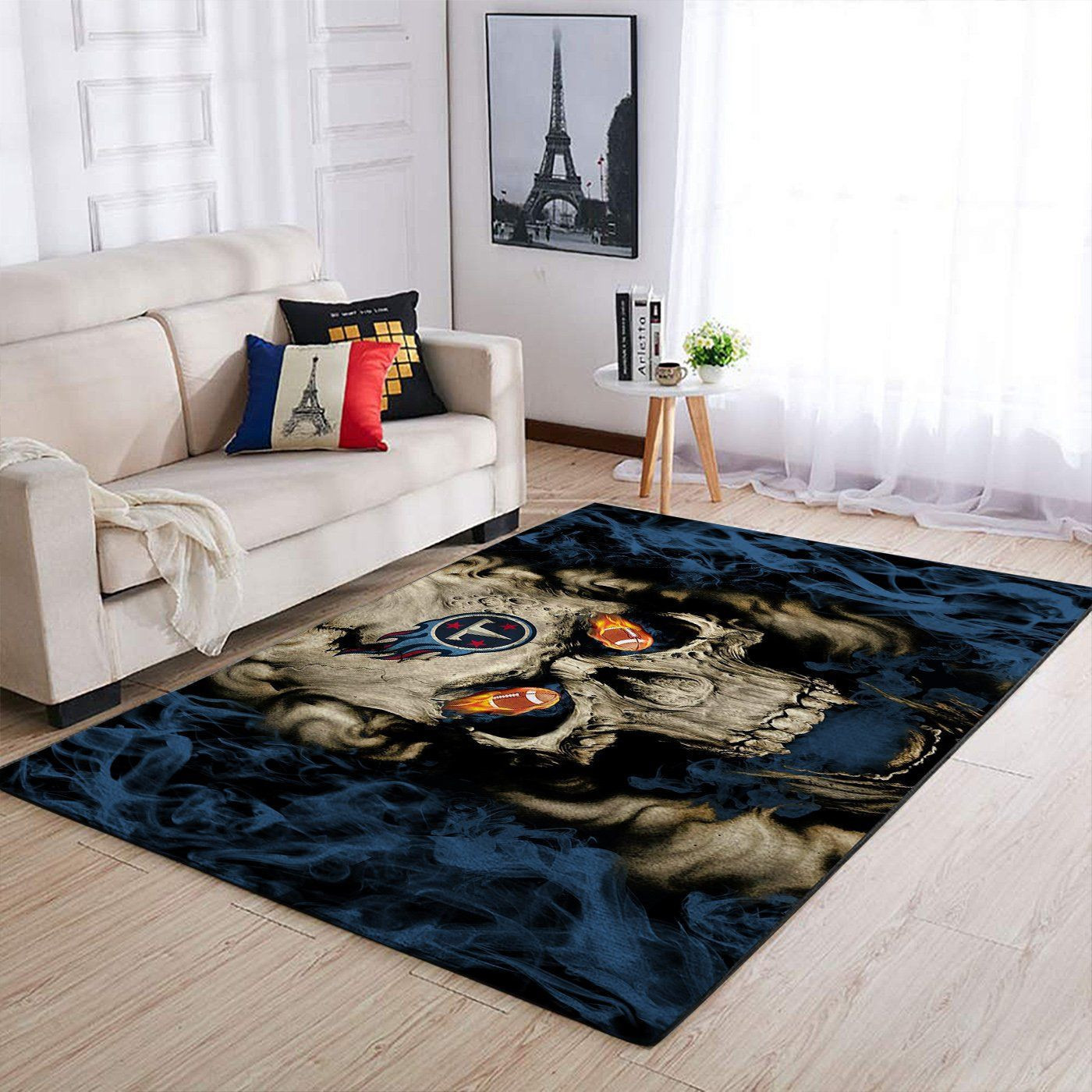 Tennessee Titans Team Logo Skull Rectangle Area Rug – Full Print Carpet For Living Room & Bedroom Home Decor
