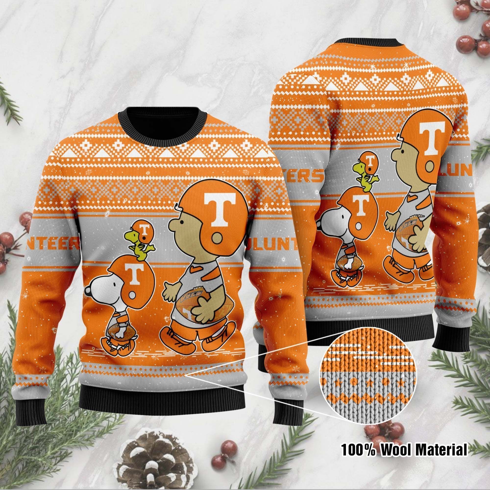Tennessee Volunteers Charlie Brown Snoopy Wear Football Jersey Ugly Christmas Sweater Party