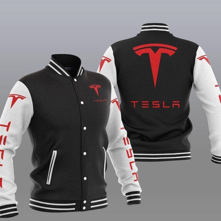 Tesla, Tesla Automobile Baseball Jacket Varsity Baseball Jacket for Men & Women | Vehicle Brand Fan Gift