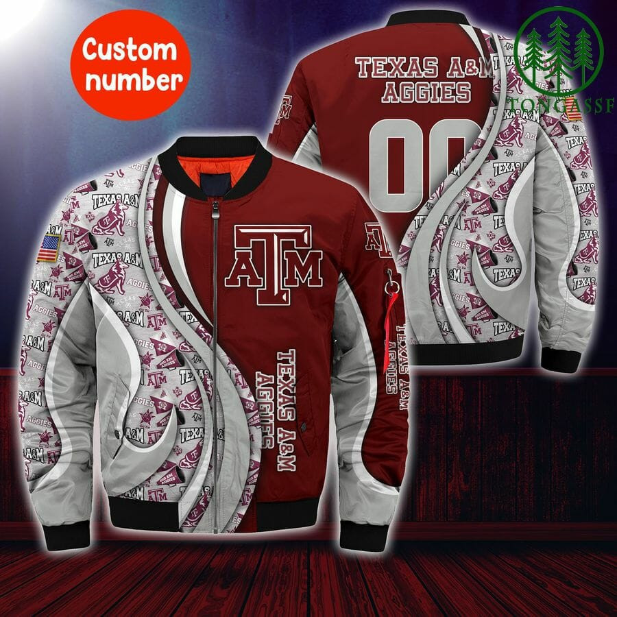 Texas & Aggies Personalized Name Number Maroon Bomber Jacket | NCAA College Team Jacket for Men & Women | Sports Fan Gift