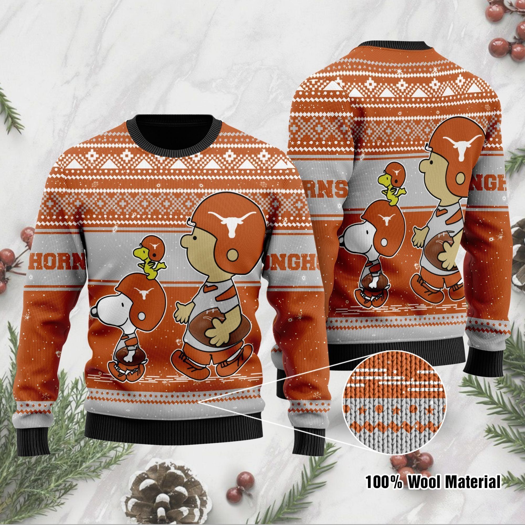 Texas Longhorns Charlie Brown Snoopy Wear Football Jersey Ugly Christmas Sweater Party