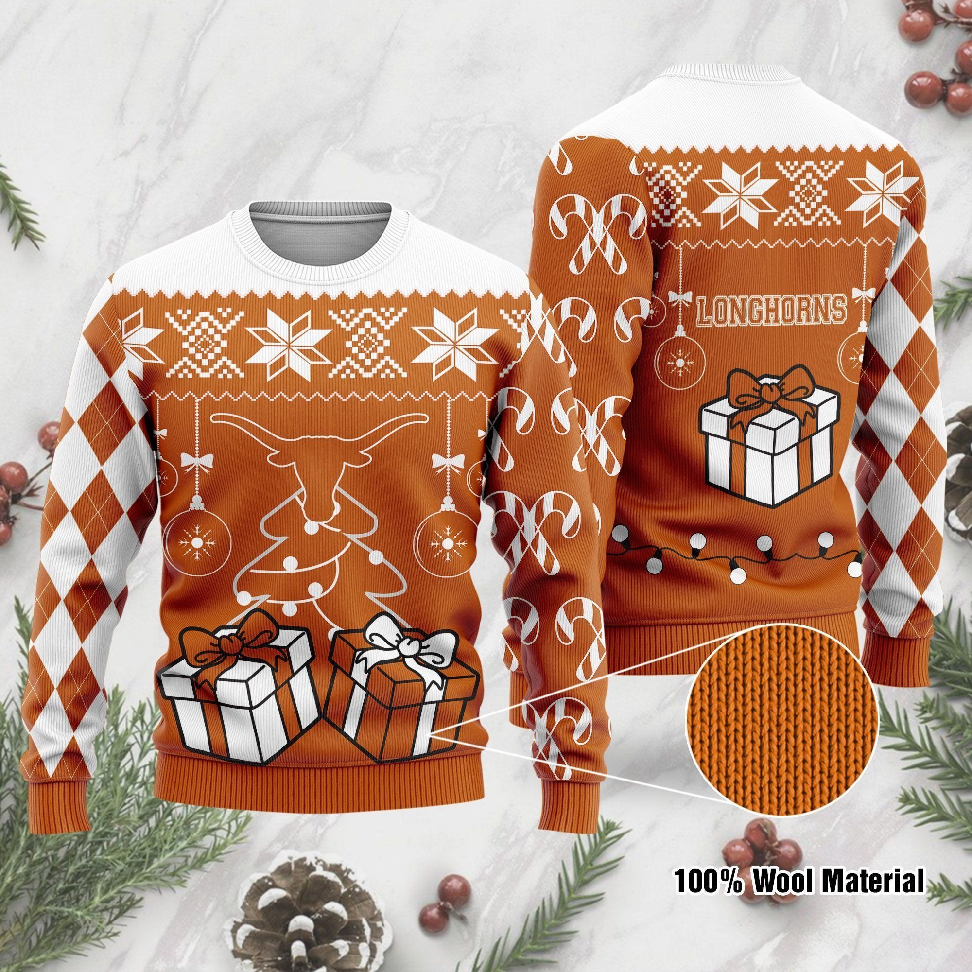 Texas Longhorns Funny Ugly Christmas Sweater Holiday Xmas Party Men Women Plus Size