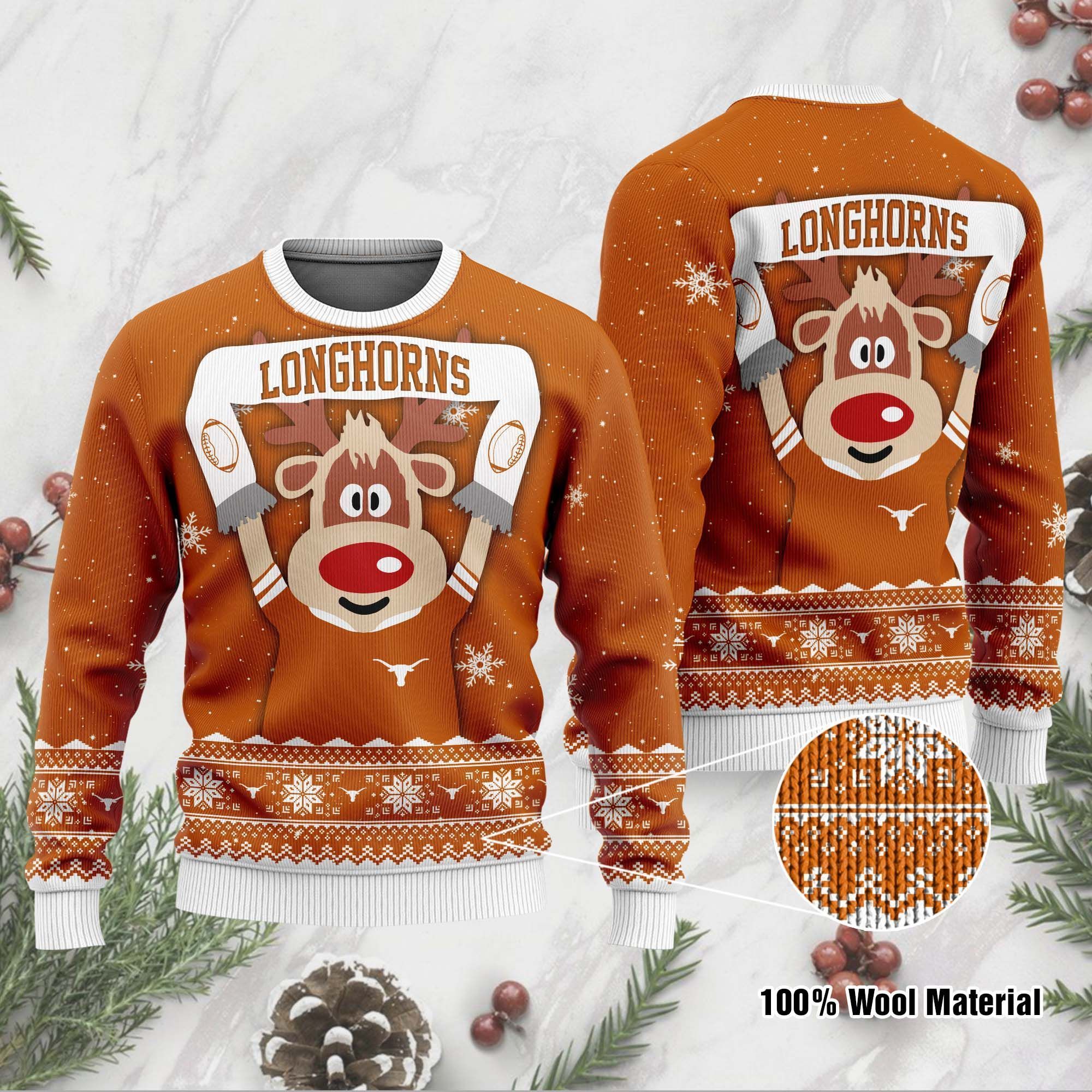 Texas Longhorns Funny Ugly Christmas Sweater Holiday Xmas Party Men Women Plus Size