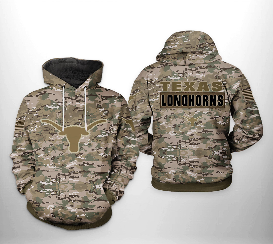 Texas Longhorns NCAA Camo Veteran 3D All Over Print Hoodie & Zip Hoodie