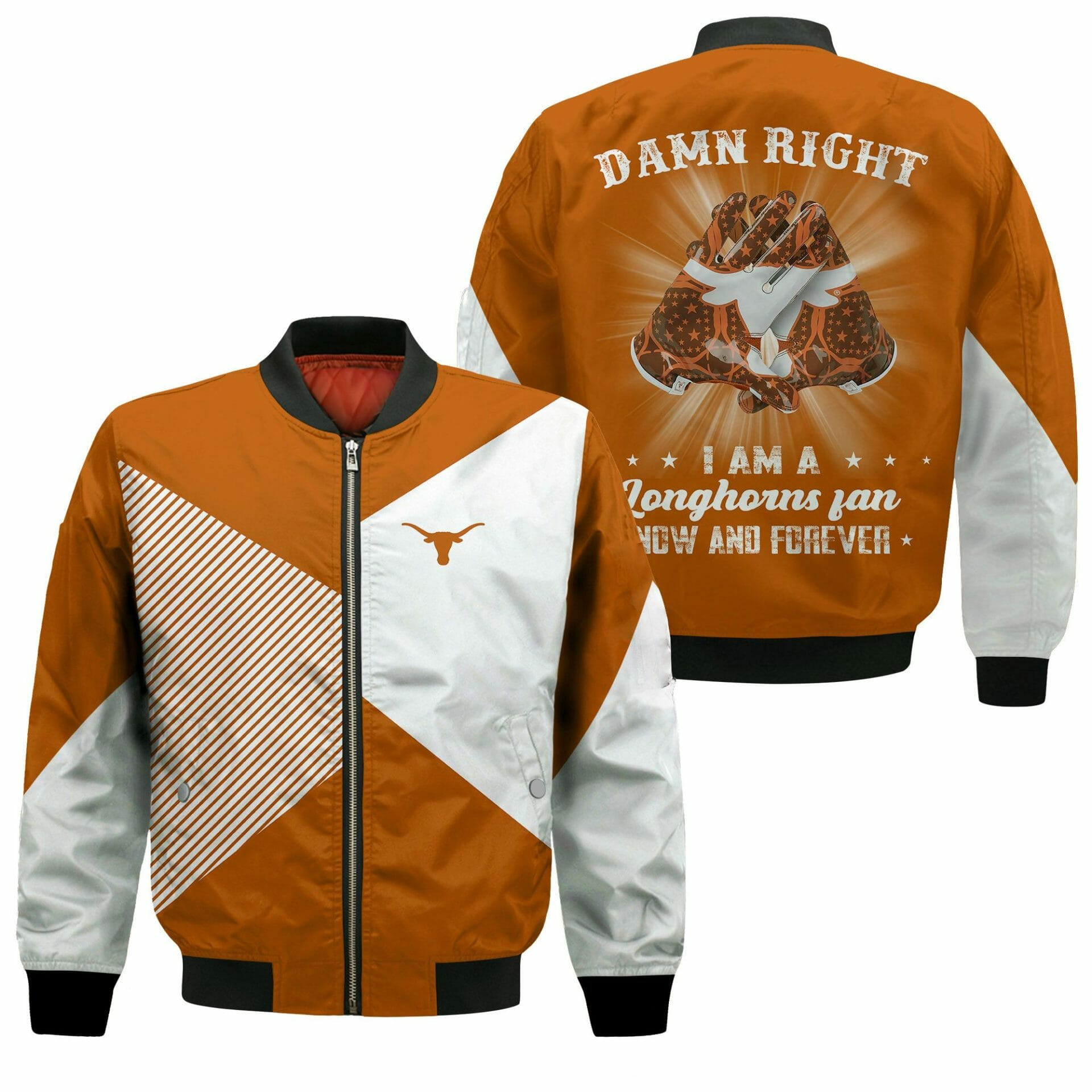 Texas Longhorns Orange White Bomber Jacket | NCAA College Team Jacket for Men & Women | Sports Fan Gift