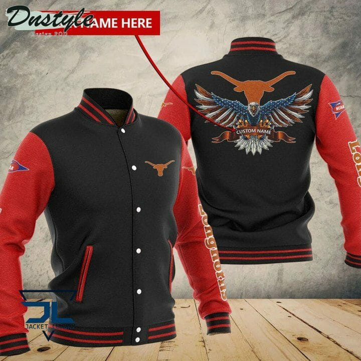 Texas Longhorns Personalized Name Black Red Varsity Baseball Jacket for Men & Women | NCAA Team Fan Gift