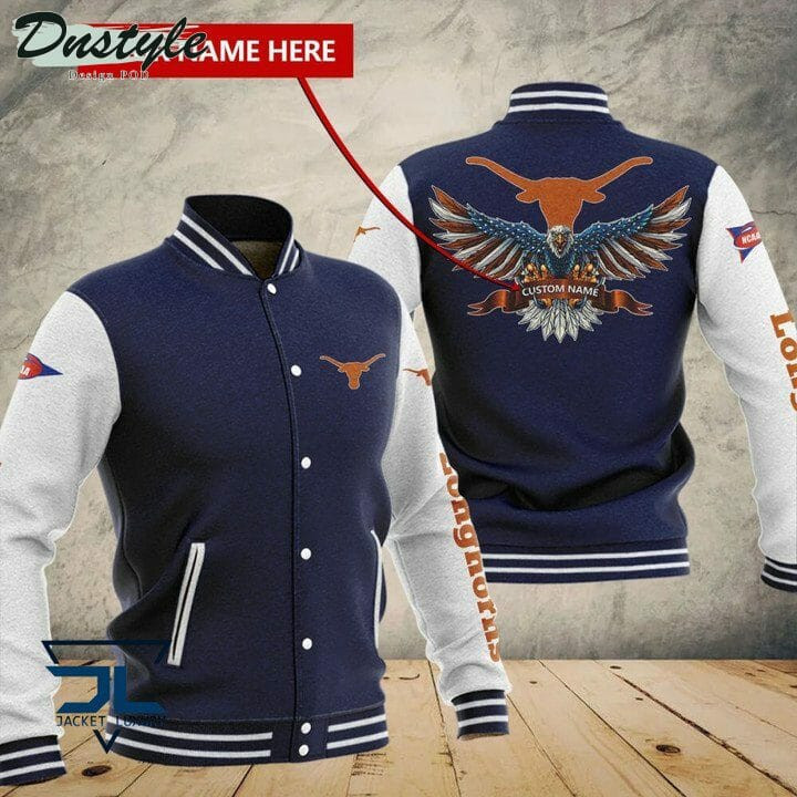 Texas Longhorns Personalized Name Navy Varsity Baseball Jacket for Men & Women | NCAA Team Fan Gift