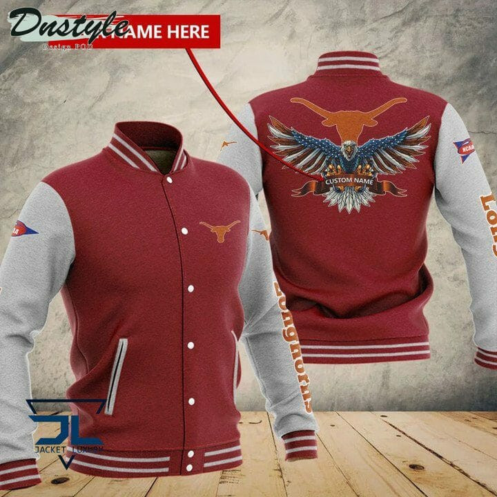 Texas Longhorns Personalized Name Red Grey Varsity Baseball Jacket for Men & Women | NCAA Team Fan Gift
