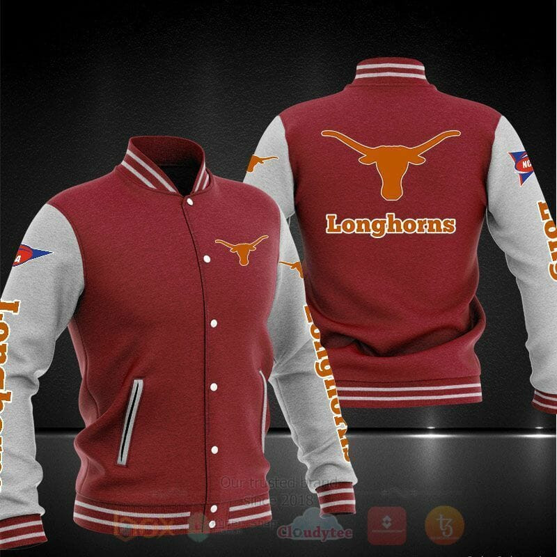 Texas Longhorns Red Grey Varsity Baseball Jacket for Men & Women | NCAA Team Fan Gift