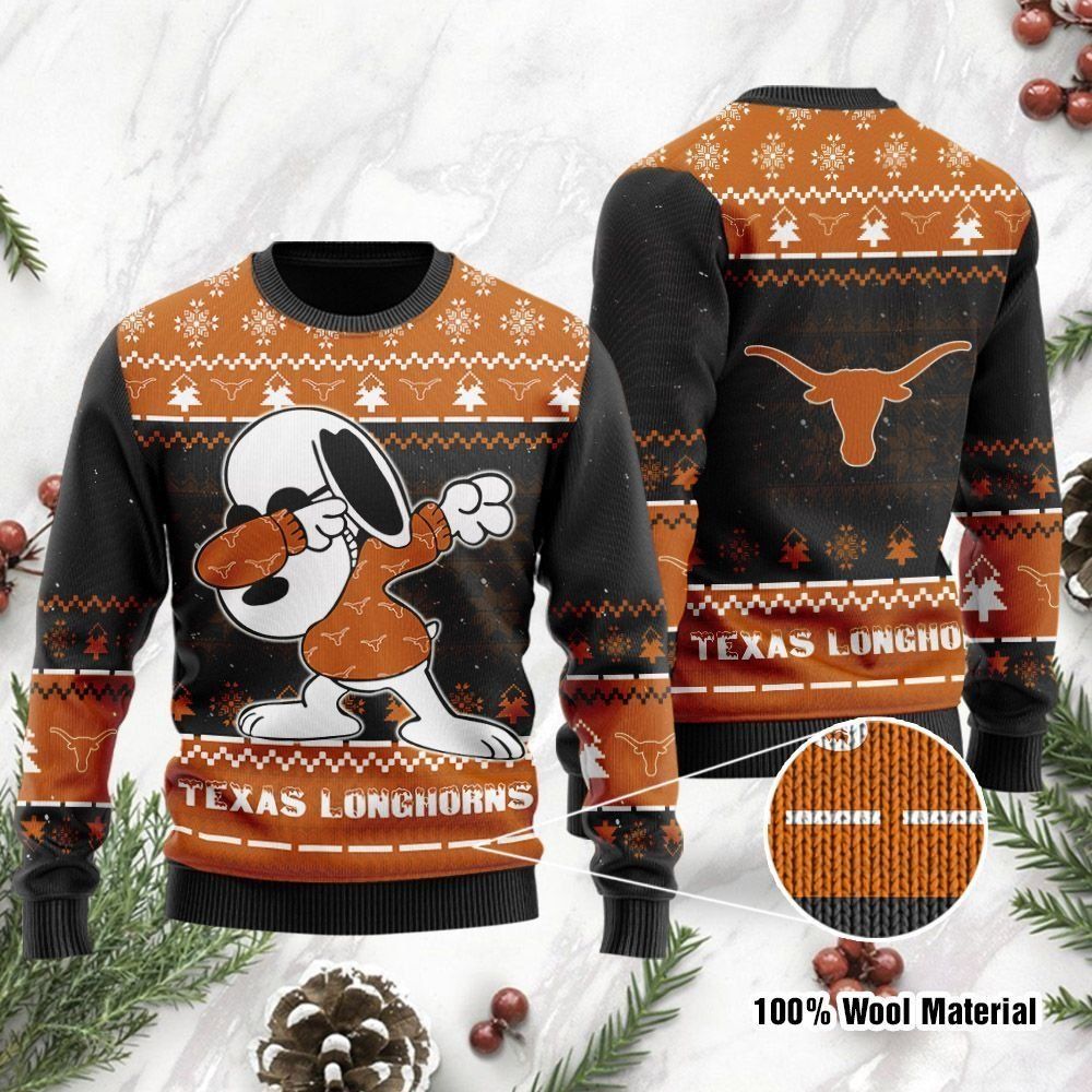 Texas Longhorns Snoopy Dabbing Ugly Christmas Sweater Holiday Party Men Women Full Plus Size