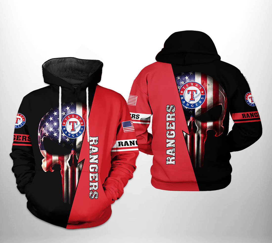 Texas Rangers MLB US Flag Skull 3D All Over Print Hoodie & Zip Hoodie