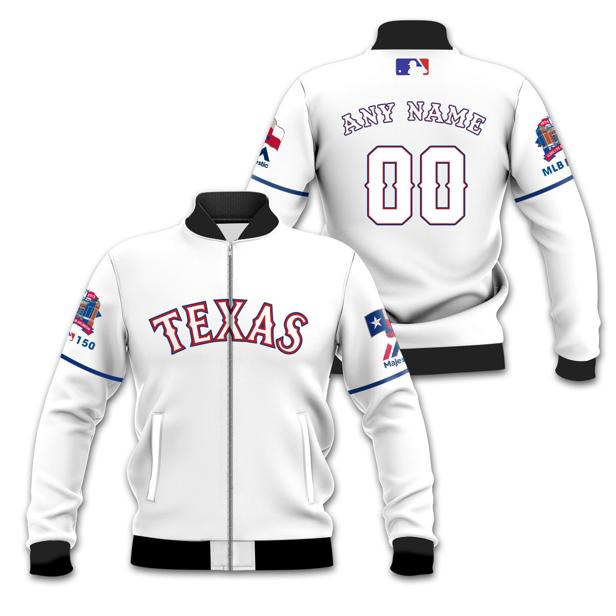 Texas Rangers Personalized Name Number White Bomber Jacket | MLB Team Jacket for Men & Women | Baseball Fan Gift