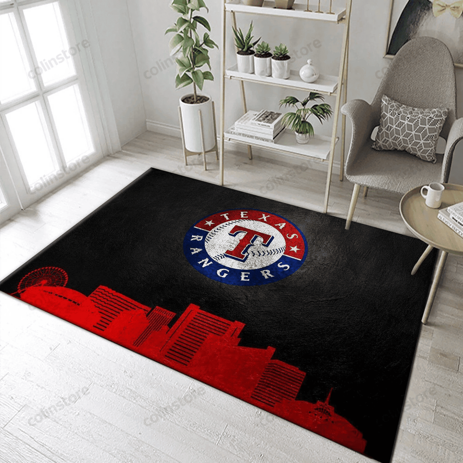 Texas Rangers Skyline Team Rectangle Area Rug – Full Print Carpet For Living Room & Bedroom Home Decor