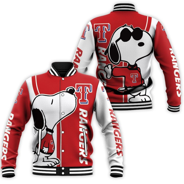 Texas Rangers Snoopy Varsity Baseball Jacket for Men & Women | MLB Team Fan Gift