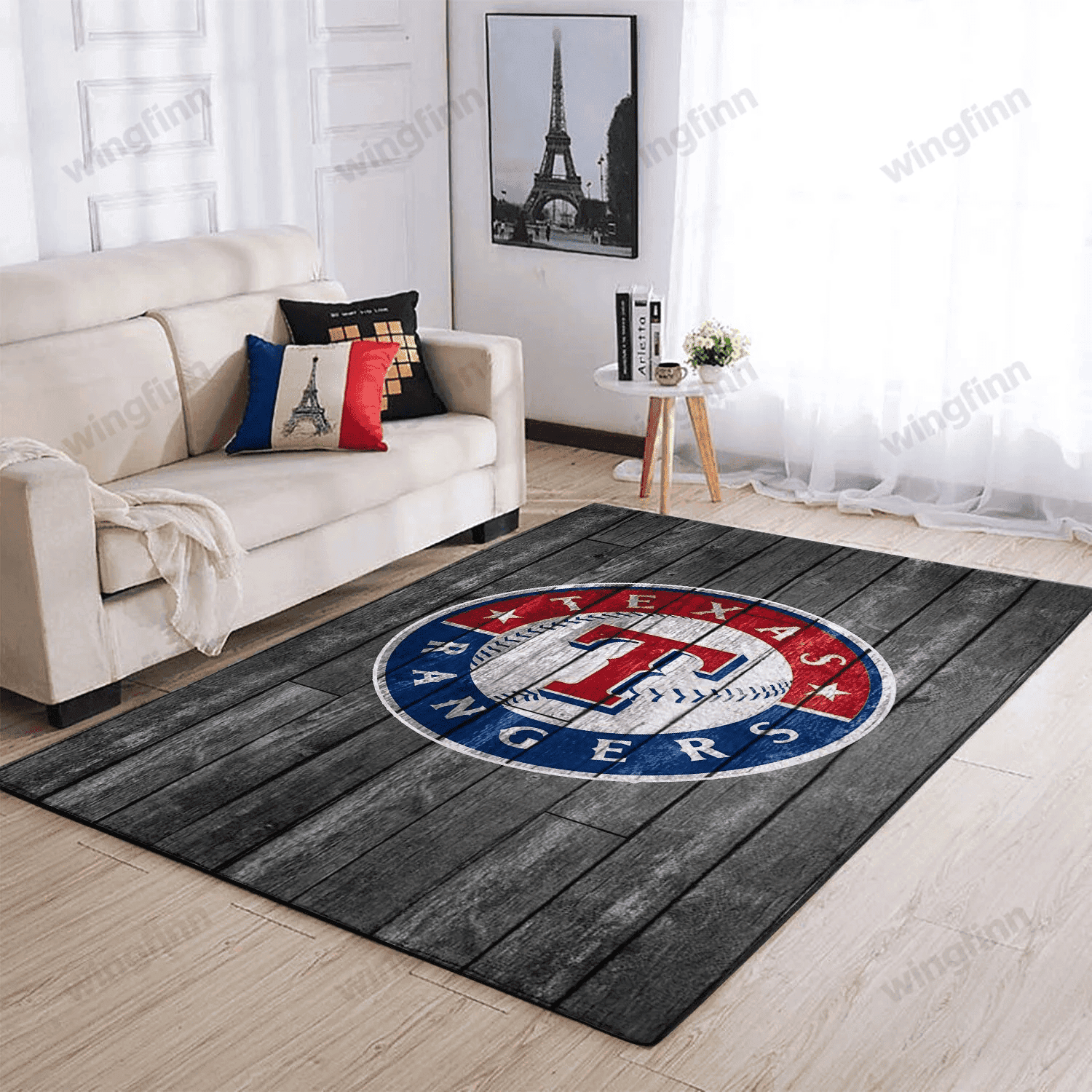Texas Rangers Team Logo Grey Rectangle Area Rug – Full Print Carpet For Living Room & Bedroom Home Decor