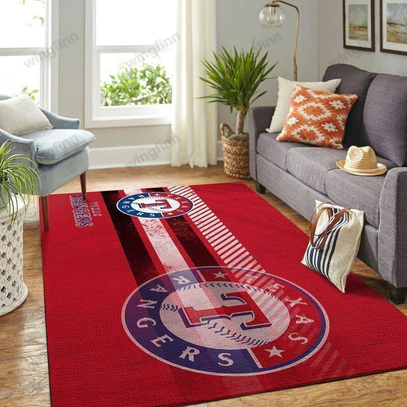 Texas Rangers Team Logo Rectangle Area Rug – Full Print Carpet For Living Room & Bedroom Home Decor