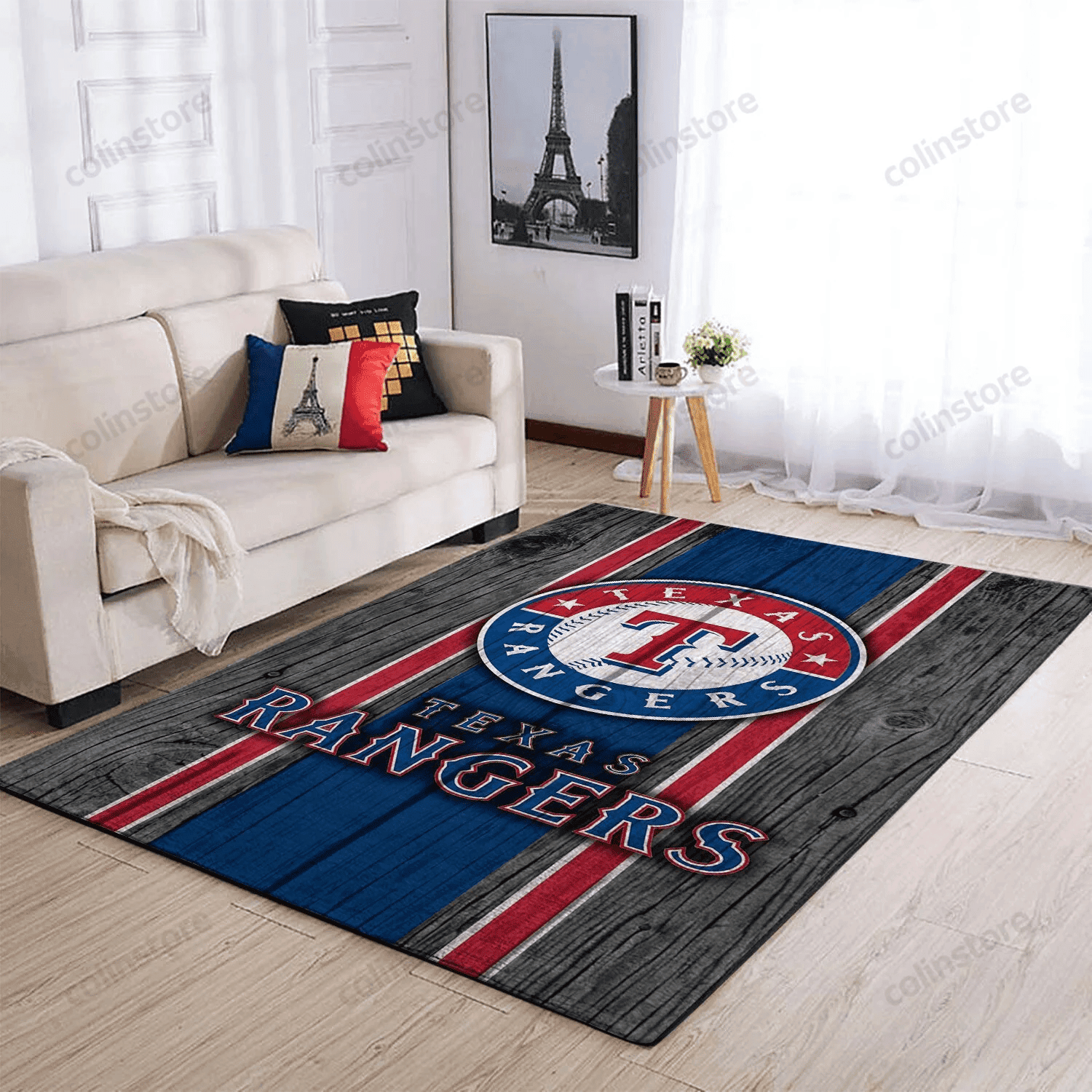 Texas Rangers Team Logo Wooden Rectangle Area Rug – Full Print Carpet For Living Room & Bedroom Home Decor