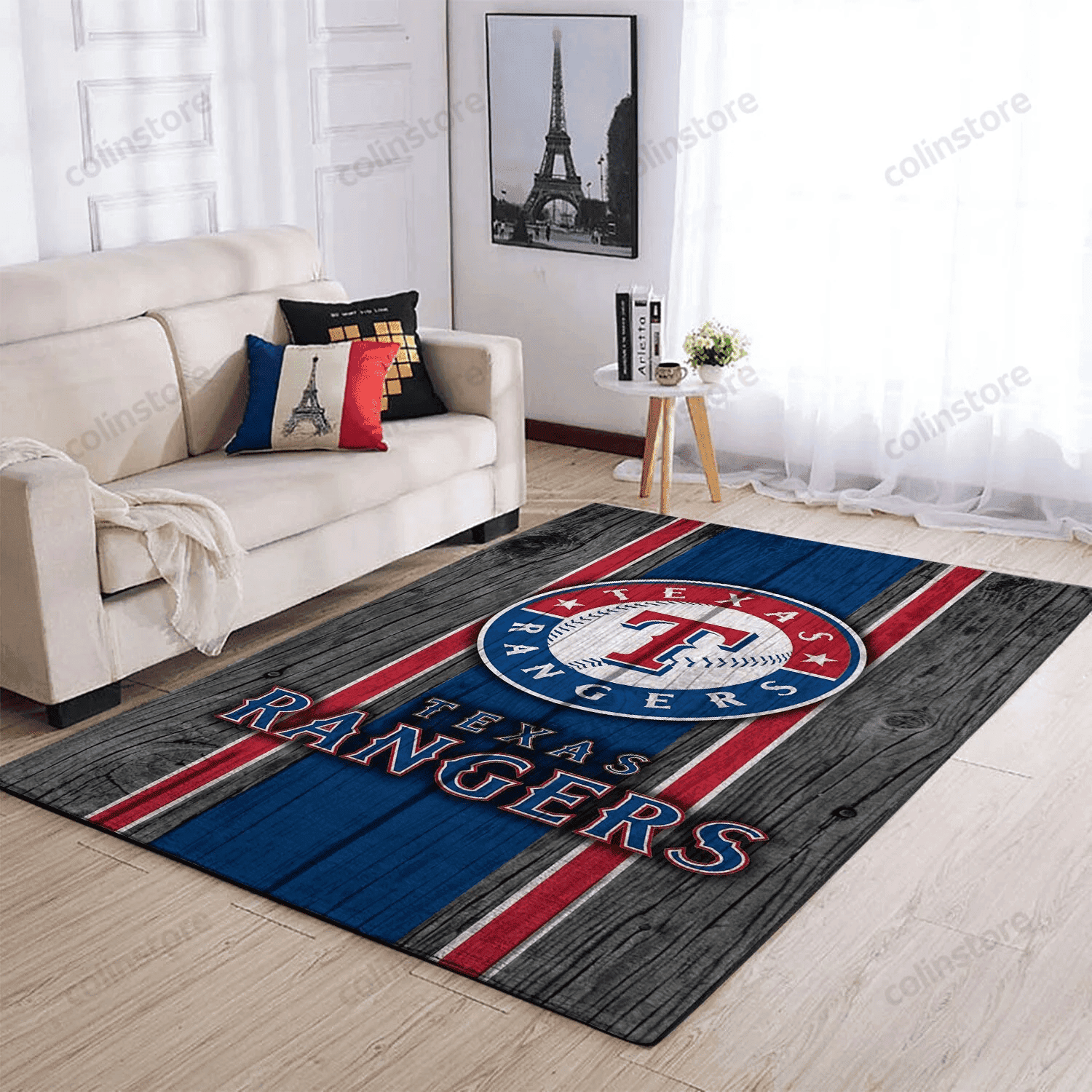 Texas Rangers Team Logo Wooden Rectangle Area Rug – Full Print Carpet For Living Room & Bedroom Home Decor