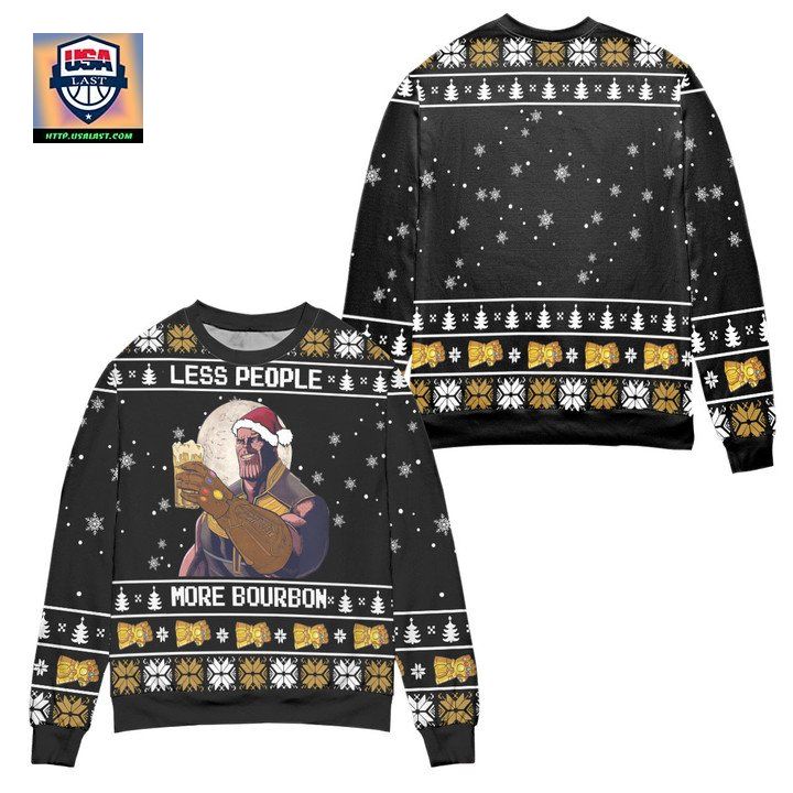 Thanos Less People More Bourbon Snowflake Ugly Christmas Sweater Black