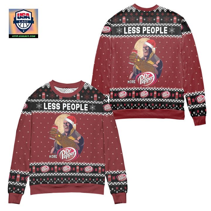 Thanos Less People More Dr Pepper Snowflake Ugly Christmas Sweater Red