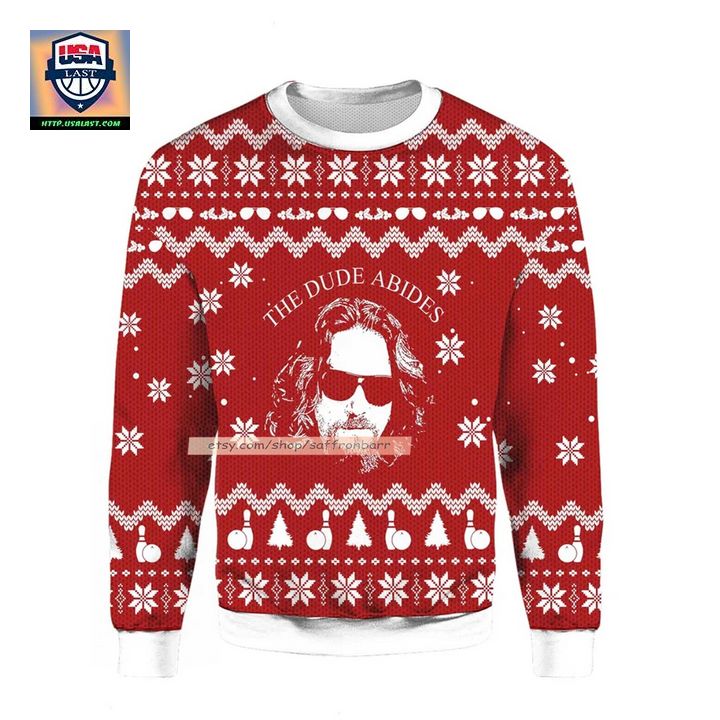The Big Lebowski The Dude Abides Ugly Christmas 3D Sweater
