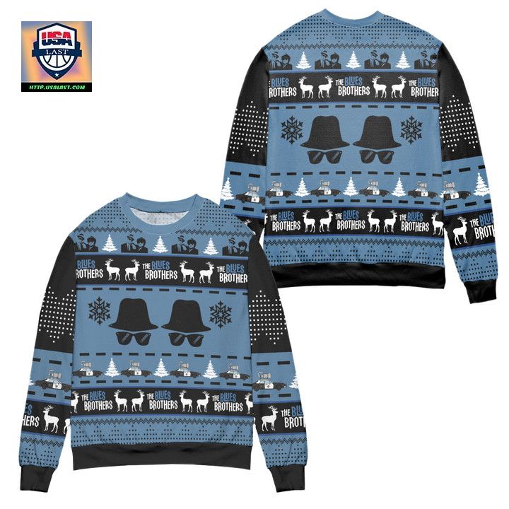 The Blues Brothers Snowflake Ugly Christmas Sweater Black Blue