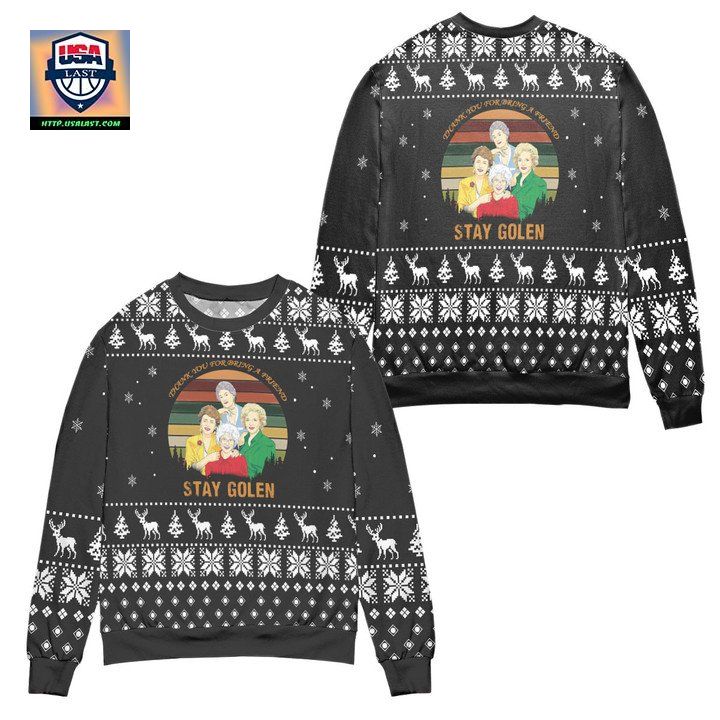 The Golden Girls Thank You for Being A Friend Snowflake Pattern Ugly Christmas Sweater Black