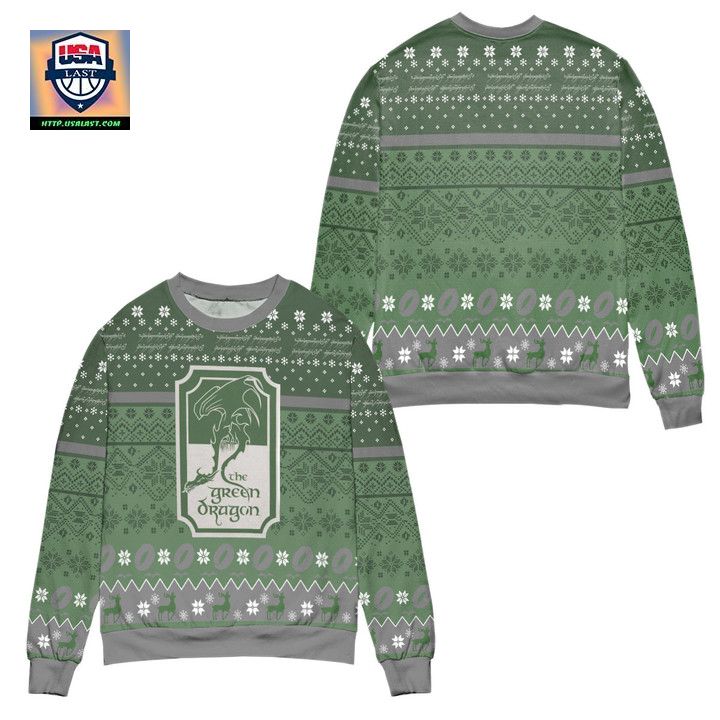 The Green Dragon Lord Of The Rings Snowflake Pattern Ugly Christmas Sweater Green