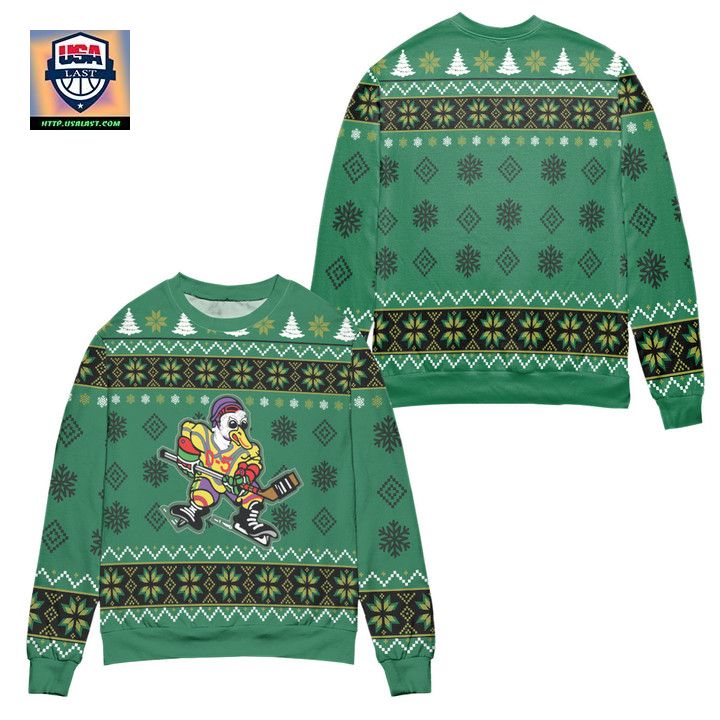 The Mighty Ducks Disney Snowflake Pattern Ugly Christmas Sweater Green