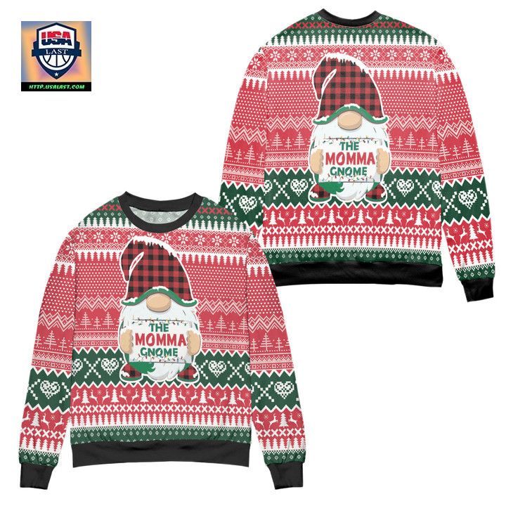 The Moma Gnome Reindeer Snowflake Pattern Ugly Christmas Sweater Red