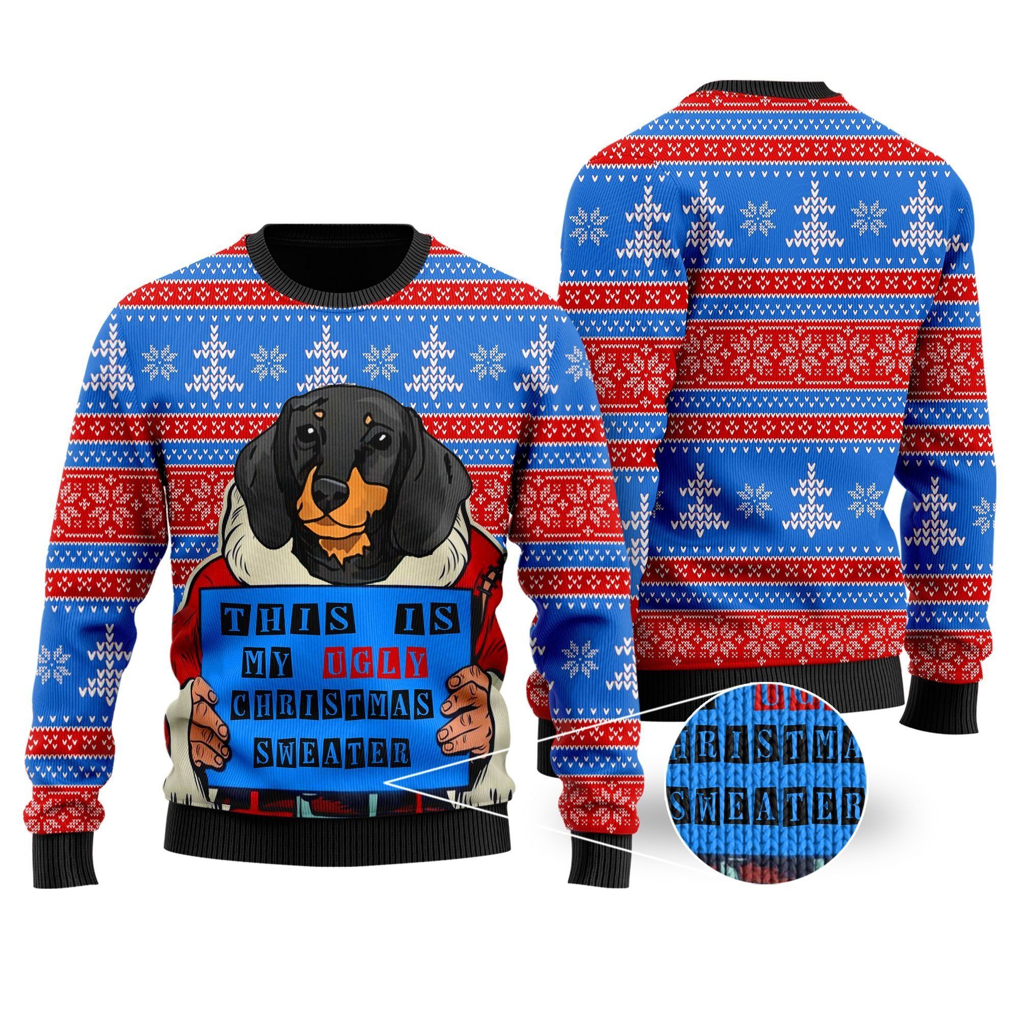 This Is My Ugly Christmas Sweater Funny Dachshund Santa Claus Ugly Christmas Sweater For Wiener Dog Owners And Lovers