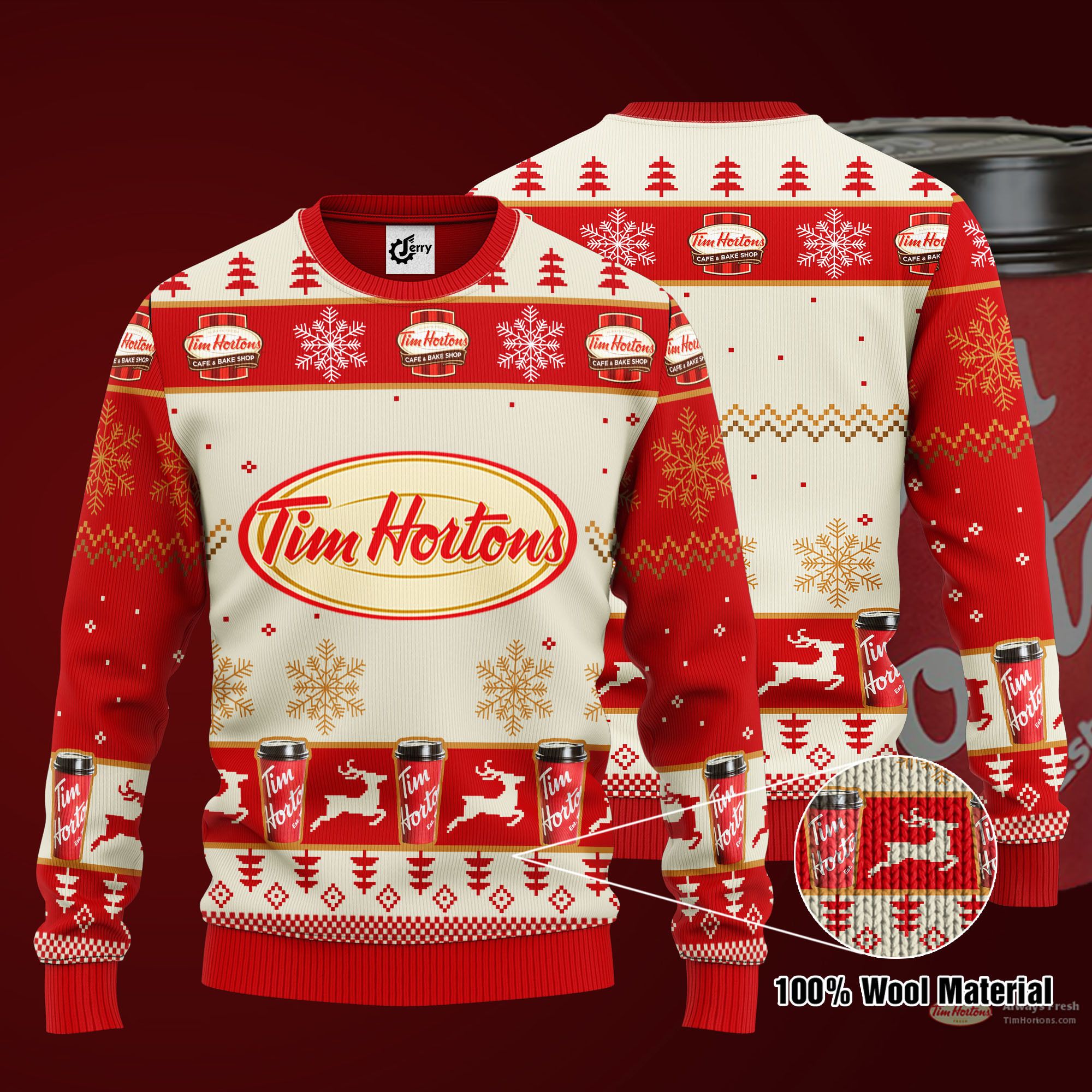Tim Hortons 3D Print Ugly Christmas Sweater, Hoodie, Zip Hoodie, Bomber Jacket