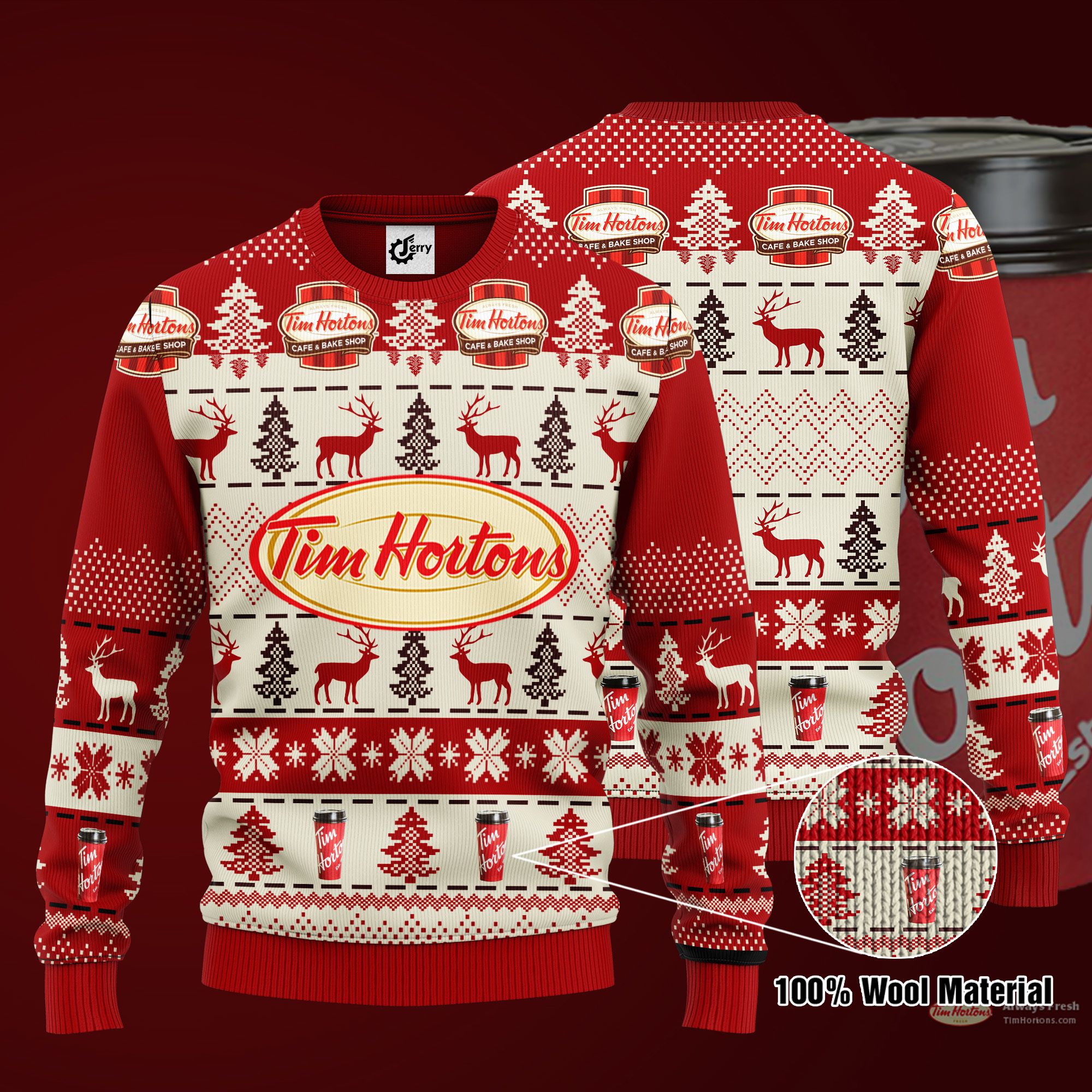 Tim Hortons 3D Print Ugly Christmas Sweater, Hoodie, Zip Hoodie, Bomber Jacket