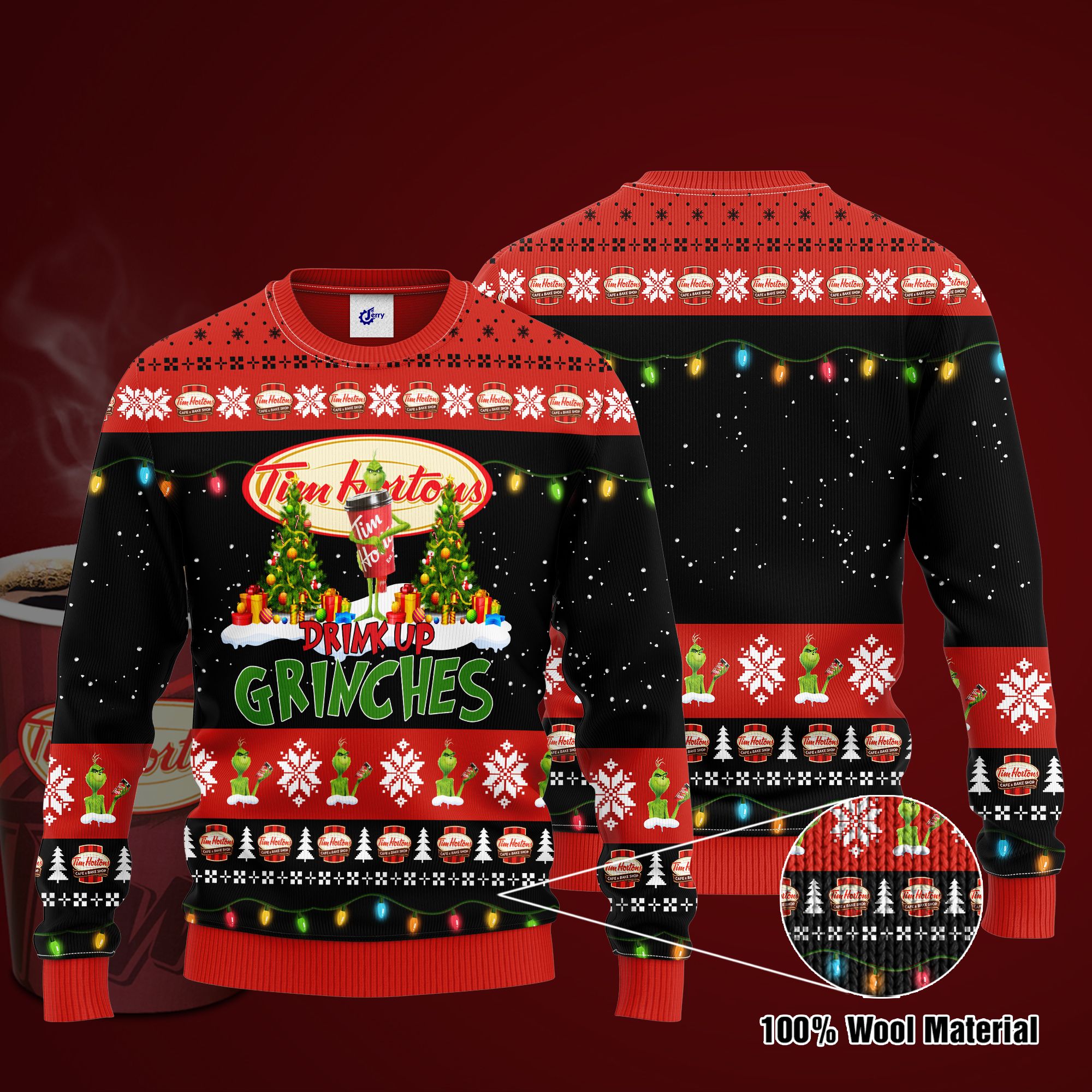 Tim Hortons Drink Up Grinches Ugly Christmas Sweater, Hoodie, Zip Hoodie, Bomber Jacket