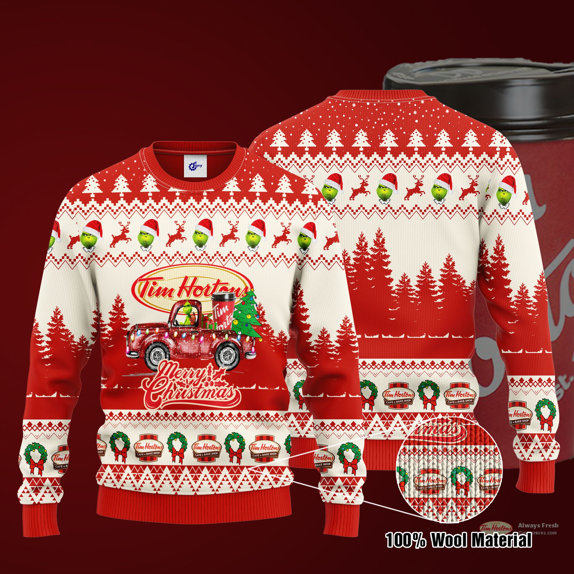 Tim Hortons Grinch Merry Christmas Ugly Christmas Sweater, Hoodie, Zip Hoodie, Bomber Jacket