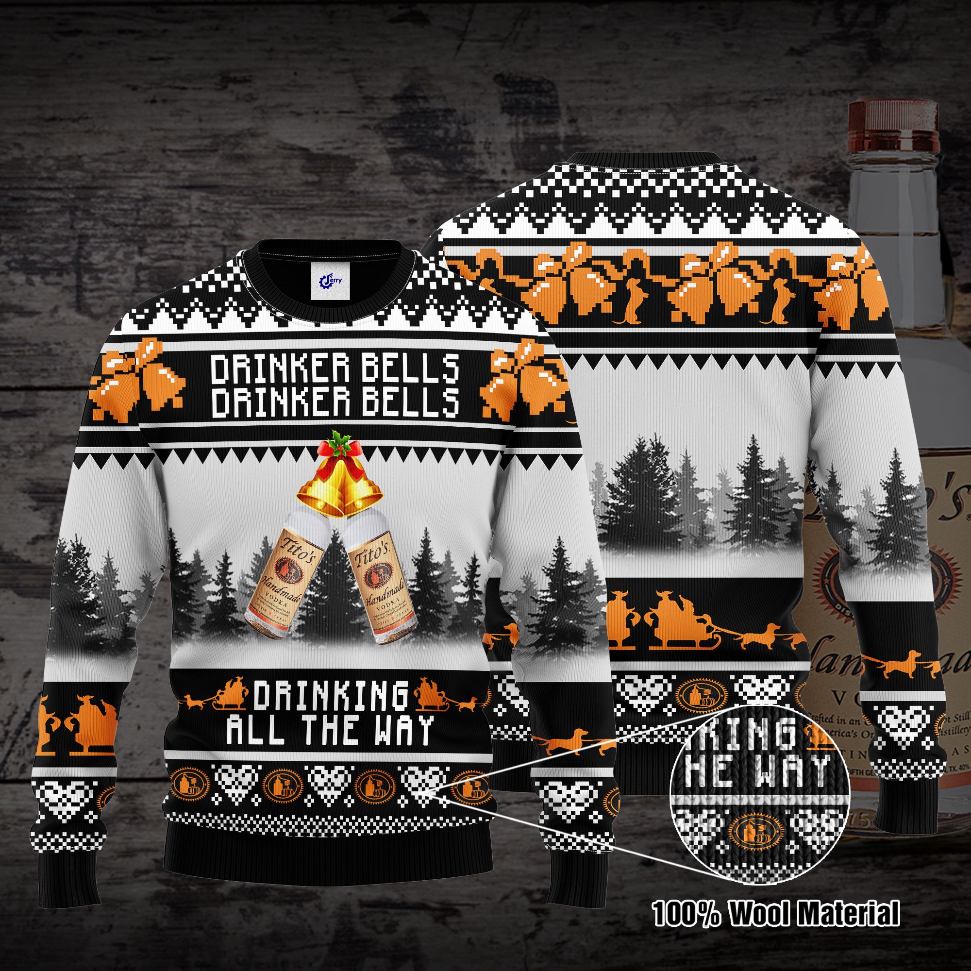 Tito's Drinker Bells Drinker Bells Drinking All The Way Ugly Christmas Sweater, Hoodie, Zip Hoodie, Bomber Jacket