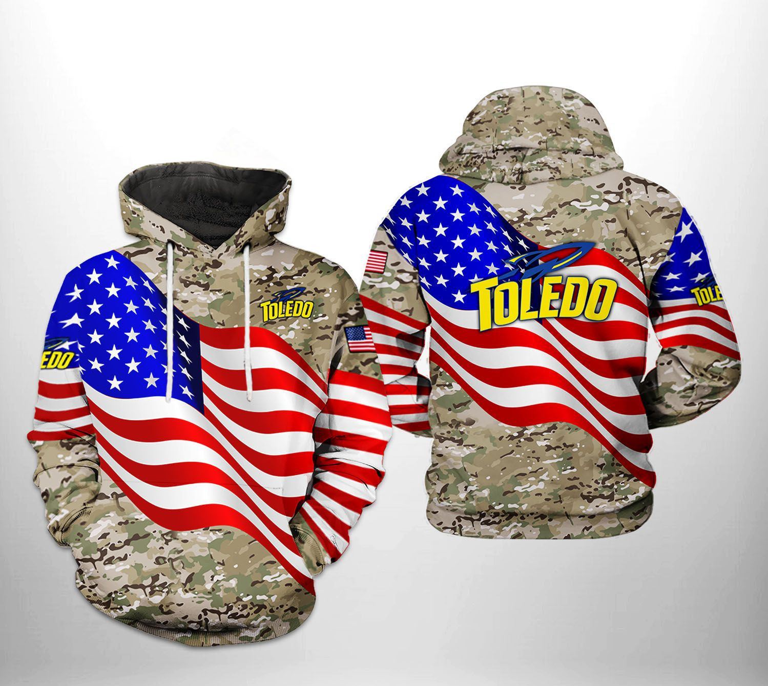 Toledo Rockets NCAA US Flag Camo Veteran 3D All Over Print Hoodie & Zip Hoodie