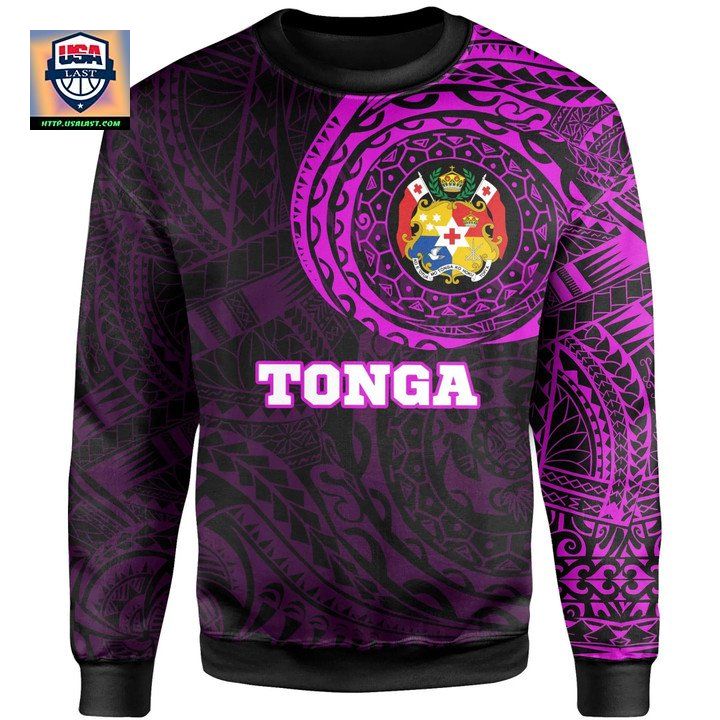 Tonga In My Heart Tattoo Style Sweater Pink Knitted Long-Sleeved Sweater 