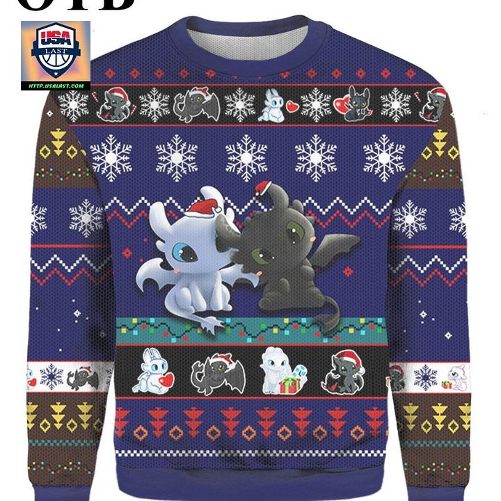 Toothless And Light Fury From How To Train Your Dragon Christmas Ugly 3D Sweater
