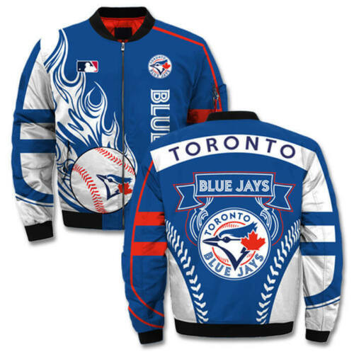Toronto Blue Jays Blue White Bomber Jacket | MLB Team Jacket for Men & Women | Baseball Fan Gift