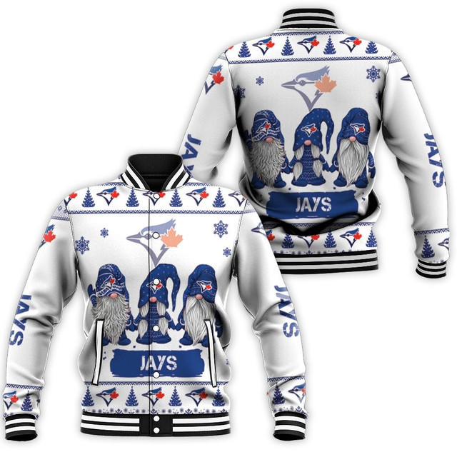 Toronto Blue Jays Christmas Gnomes Varsity Baseball Jacket for Men & Women | MLB Team Fan Gift