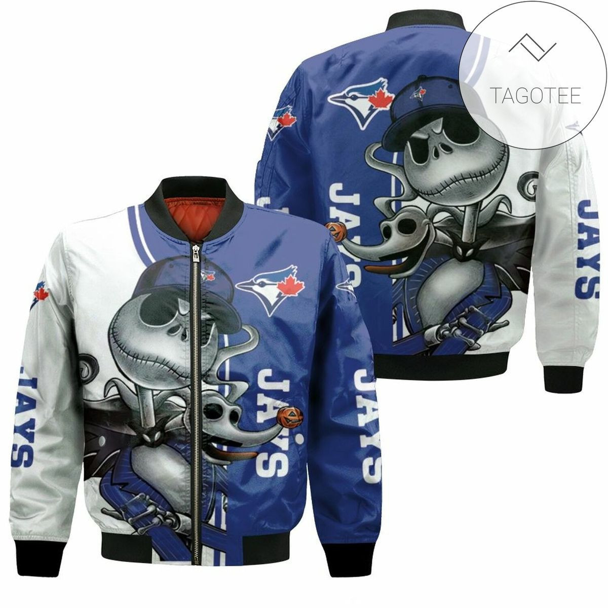 Toronto Blue Jays Jack Skellington And Zero Bomber Jacket | MLB Team Jacket for Men & Women | Baseball Fan Gift