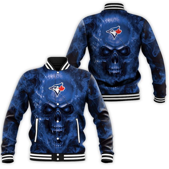 Toronto Blue Jays Skull Varsity Baseball Jacket for Men & Women | MLB Team Fan Gift