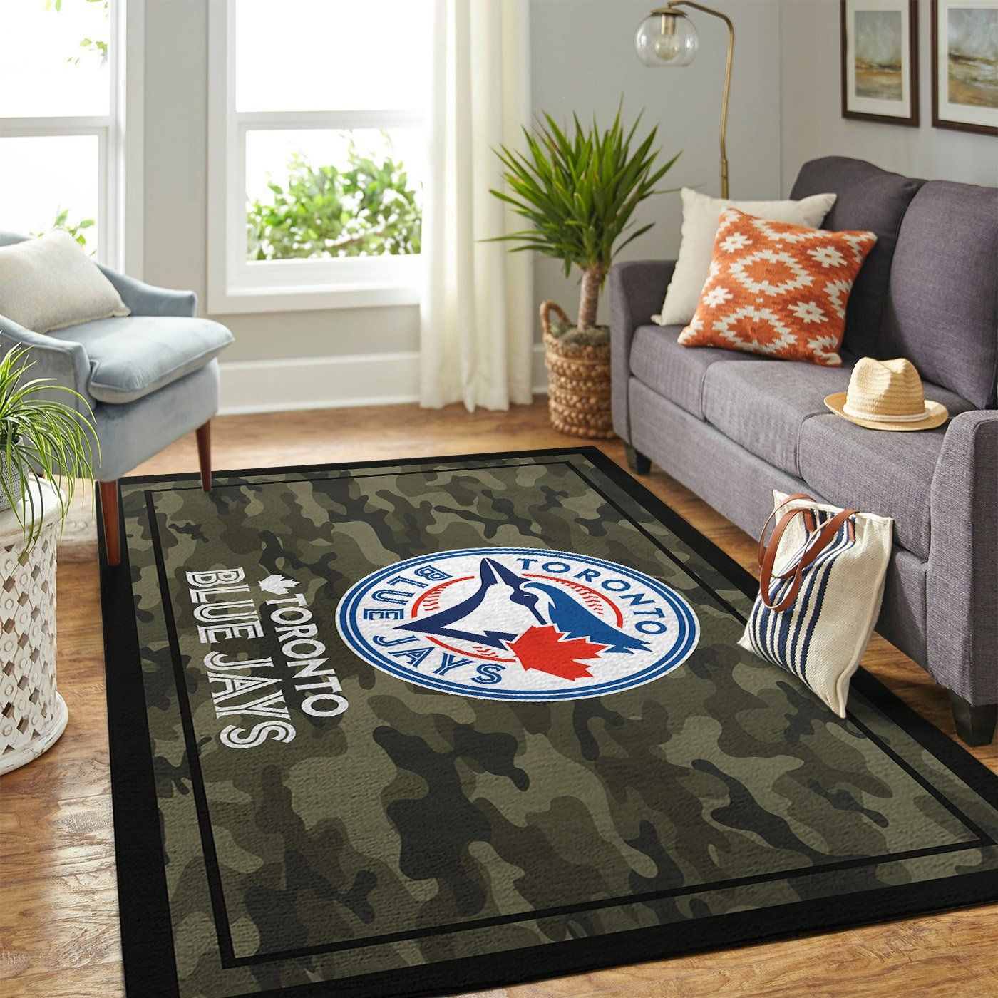 Toronto Blue Jays Team Logo Camo Rectangle Area Rug – Full Print Carpet For Living Room & Bedroom Home Decor