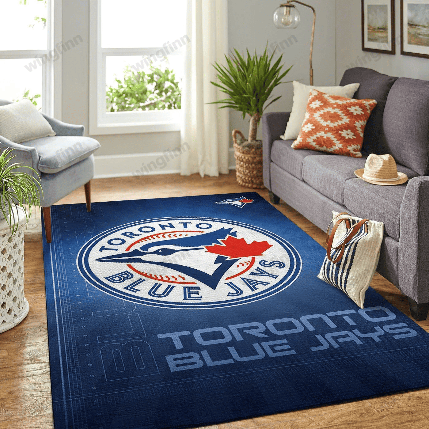 Toronto Blue Jays Team Logo Rectangle Area Rug – Full Print Carpet For Living Room & Bedroom Home Decor