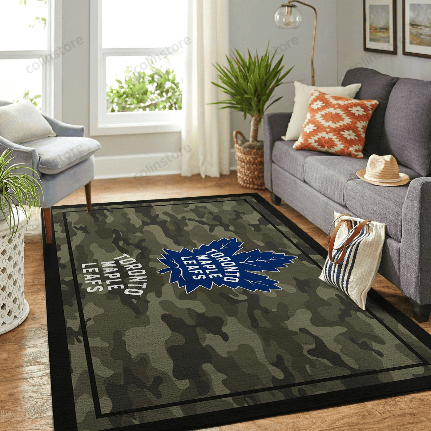 Toronto Maple Leafs Team Logo Camo Rectangle Area Rug – Full Print Carpet For Living Room & Bedroom Home Decor