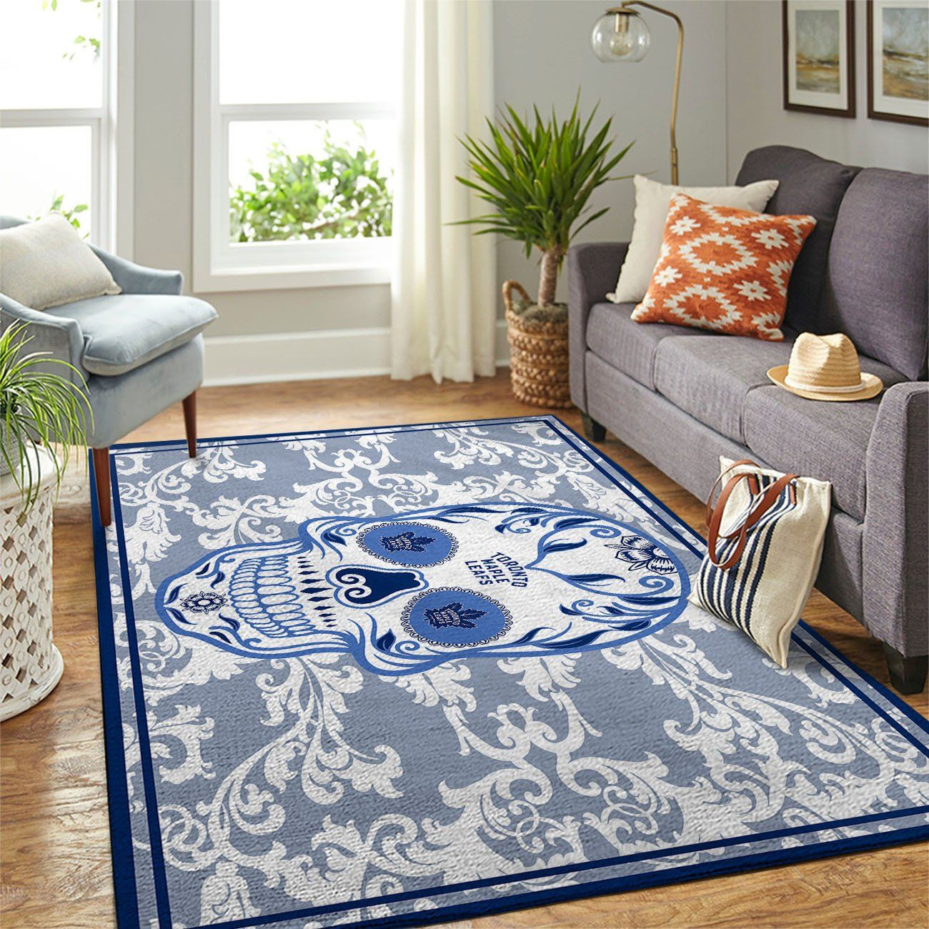 Toronto Maple Leafs Team Logo Skull Flower Rectangle Area Rug – Full Print Carpet For Living Room & Bedroom Home Decor