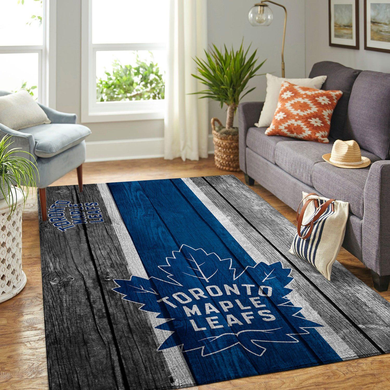 Toronto Maple Leafs Team Logo Wooden Rectangle Area Rug – Full Print Carpet For Living Room & Bedroom Home Decor