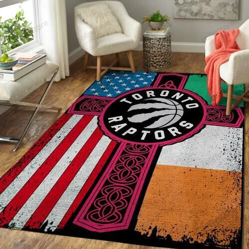 Toronto Raptors Basketball Irish St Patricks Day Flag Cross 3D Rectangle Area Rug – Full Print Carpet For Living Room & Bedroom Home Decor