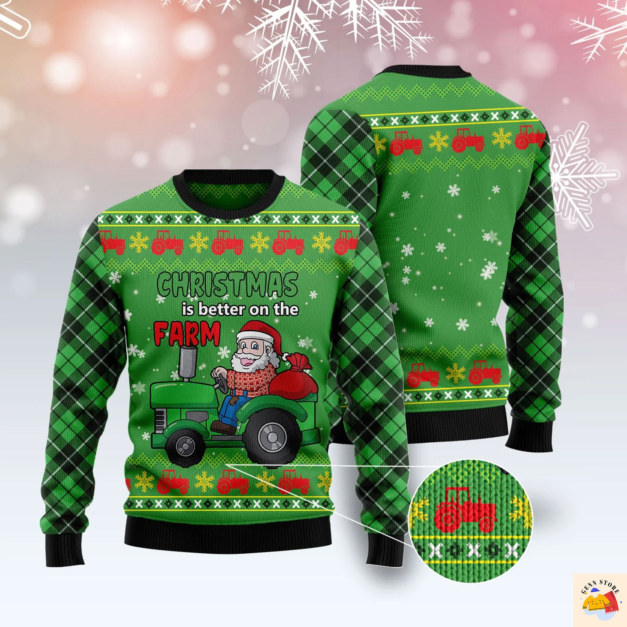 Tractor Santa Ugly Christmas Sweater